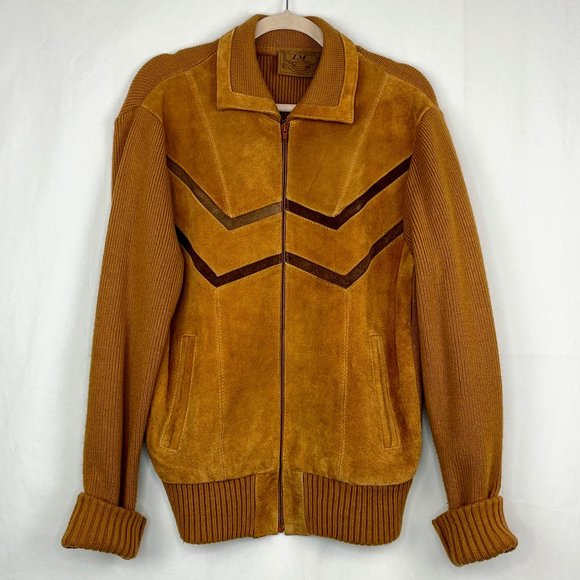 LM Landmark Jackets & Blazers - Vtg 70s Unisex Exclusive LM Landmark Chevron Suede Front Zip Up Sweater Jacket L